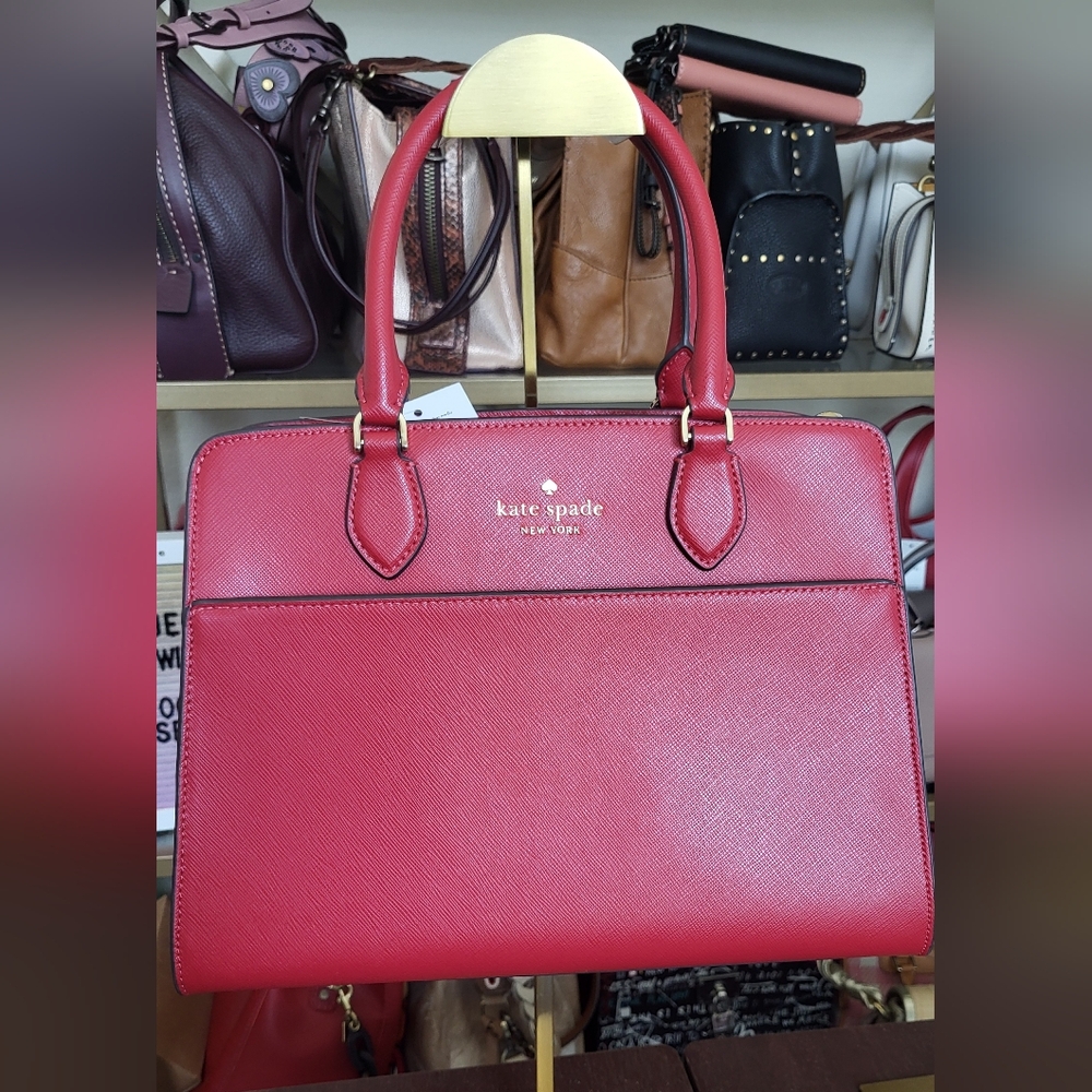 New Kate Spade Madison Saffiano Medium Top Handle Bag Satchel Red
